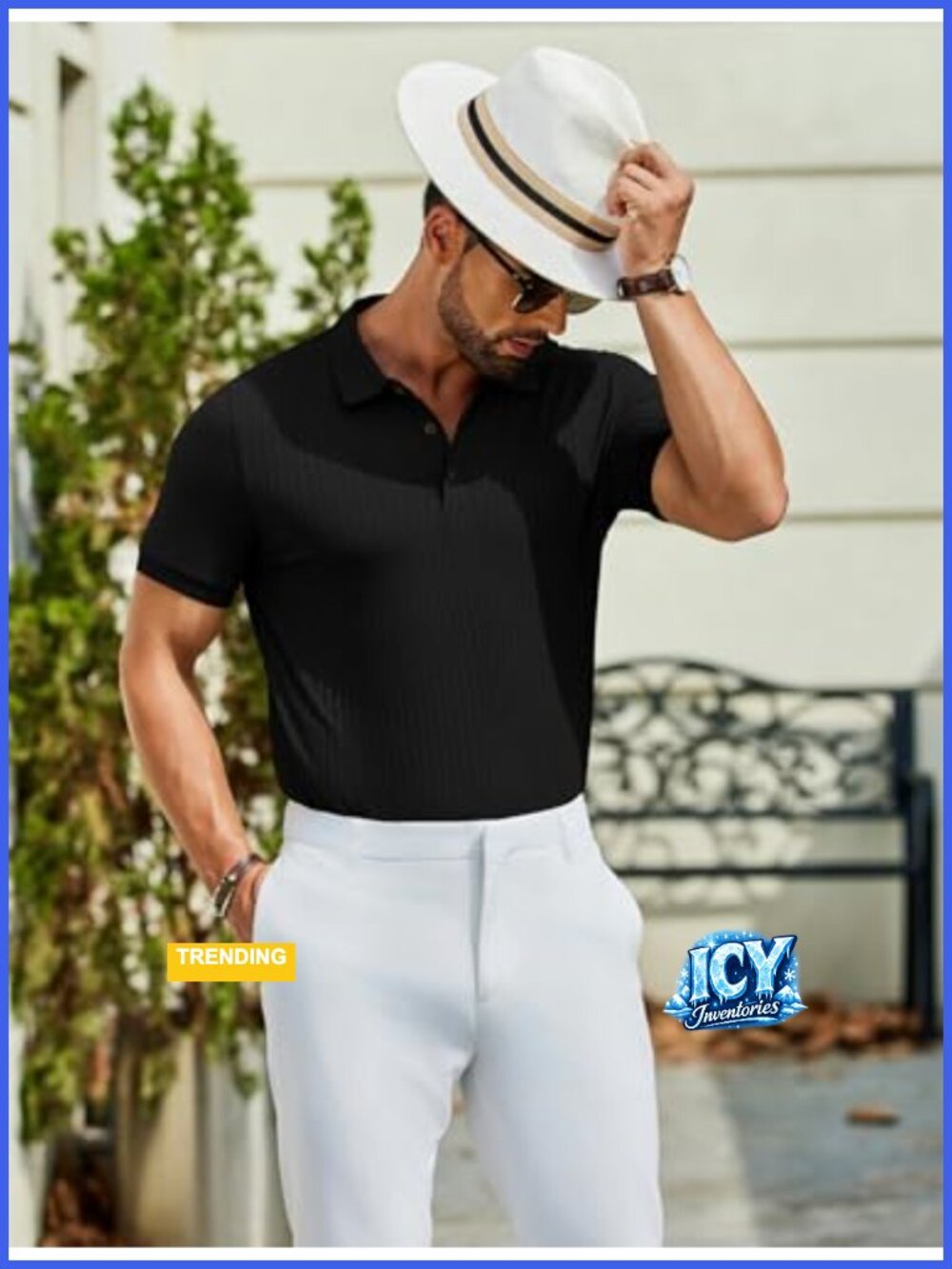 Textured Slim Fit Polo Shirt Short Sleeve Casual Golf T-Shirt - Picture 2 of 6